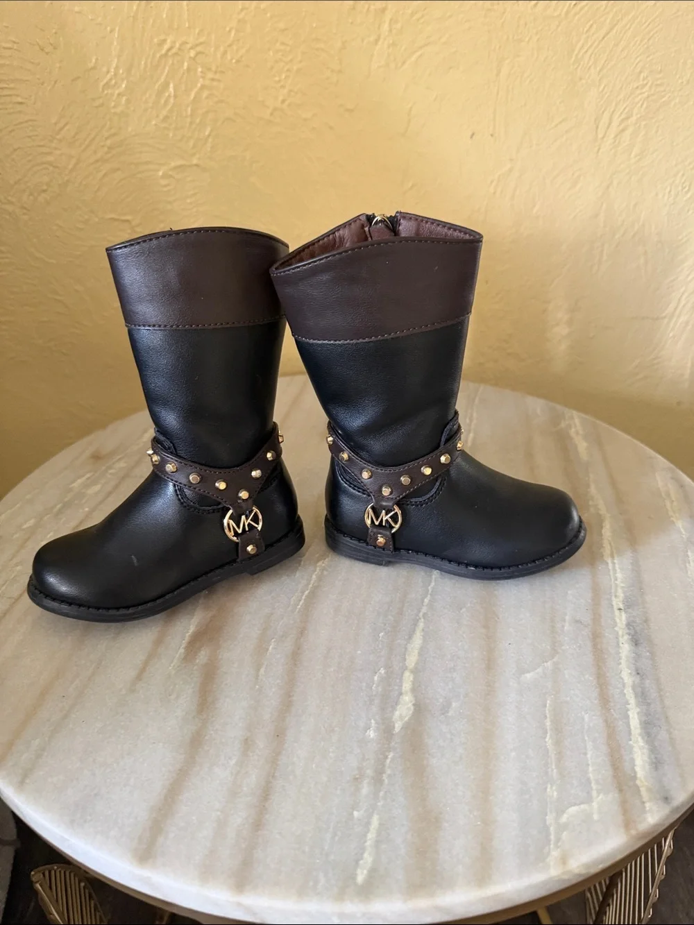 Michael Kors Black and Brown Girls Studded Mid-Calf Boots